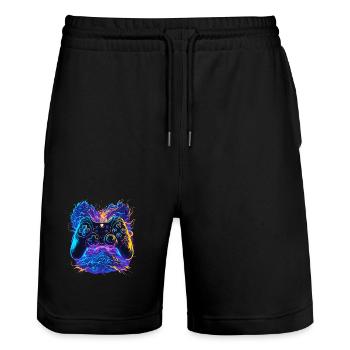 Neonfarben Graffiti Gaming Controller - Stanley/Stella Unisex Bio Joggingshorts Trainer  - Schwarz - Vorne - Nik (191cm) & Marisol (170cm)