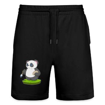 Panda Maler Pinsel Malen - Stanley/Stella Unisex Bio Joggingshorts Trainer  - Schwarz - Vorne - Nik (191cm) & Marisol (170cm)