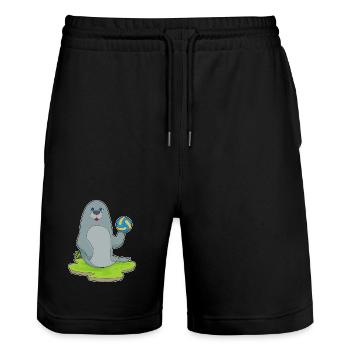 Seehund Volleyballspieler Volleyball - Stanley/Stella Unisex Bio Joggingshorts Trainer  - Schwarz - Vorne - Nik (191cm) & Marisol (170cm)