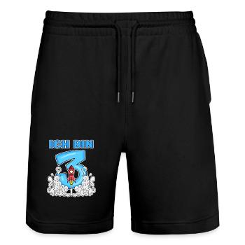3 Geburtstag Junge Astronaut - Drei Jahre - Stanley/Stella Unisex Bio Joggingshorts Trainer  - Schwarz - Vorne - Nik (191cm) & Marisol (170cm)