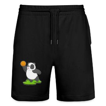 Panda Basketball Player Basketball - Stanley/Stella Trainer Unisex Organic Jogging Shorts - black - Front - Nik (191cm) & Marisol (170cm)