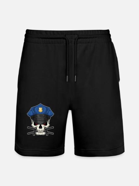 Skull Policeman Baton Police - Stanley/Stella Trainer Unisex Organic Jogging Shorts - black