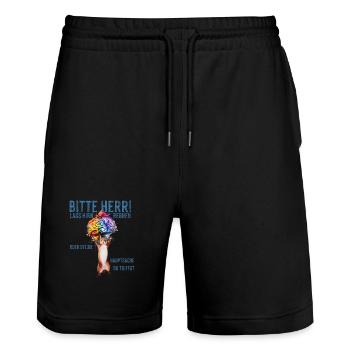 Humorvolles Neuro-Design mit Sammel-Motivierer - Stanley/Stella Unisex Bio Joggingshorts Trainer  - Schwarz - Vorne - Nik (191cm) & Marisol (170cm)