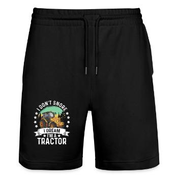 I Don't Snore I Dream I am A Tractor Spruch - Stanley/Stella Unisex Bio Joggingshorts Trainer  - Schwarz - Vorne - Nik (191cm) & Marisol (170cm)