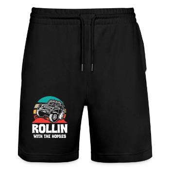 Jeeps Rollin avec The Homies - Short de jogging bio TRAINER Stanley/Stella unisexe - noir - Devant - Nik (191cm) & Marisol (170cm)