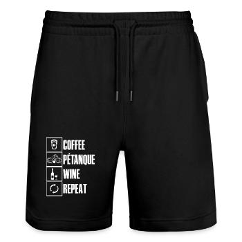 Café pétanque vin ripeat dicton pour bouler - Short de jogging bio TRAINER Stanley/Stella unisexe - noir - Devant - Nik (191cm) & Marisol (170cm)