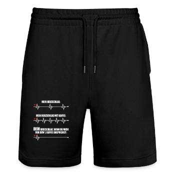Kaffee Herzschlag Nicht Ansprechen Montag Büro - Stanley/Stella Unisex Bio Joggingshorts Trainer  - Schwarz - Vorne - Nik (191cm) & Marisol (170cm)