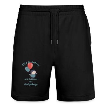 Kleiner Igel mit Luftballons und Schriftzug - Stanley/Stella Unisex Bio Joggingshorts Trainer  - Schwarz - Vorne - Nik (191cm) & Marisol (170cm)