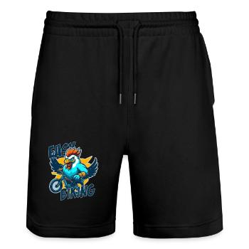 Coq avec vélo et lettrage - Short de jogging bio TRAINER Stanley/Stella unisexe - noir - Devant - Nik (191cm) & Marisol (170cm)