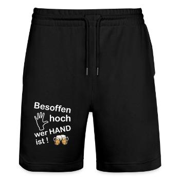 Besoffen hoch wer Hand ist! - Stanley/Stella Unisex Bio Joggingshorts Trainer  - Schwarz - Vorne - Nik (191cm) & Marisol (170cm)