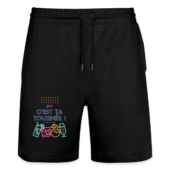 c est ta tournée ! Design humour apéro - Short de jogging bio TRAINER Stanley/Stella unisexe - noir - Devant - Nik (191cm) & Marisol (170cm)