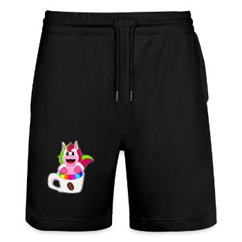Einhorn Tasse Kaffee - Stanley/Stella Unisex Bio Joggingshorts Trainer  - Schwarz - Vorne - Nik (191cm) & Marisol (170cm)
