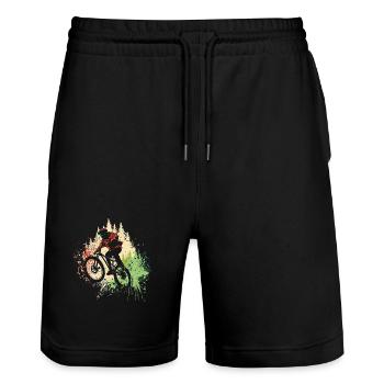 Mountain Biker Forest Graffiti Vintage - Stanley/Stella Trainer Unisex Organic Jogging Shorts - black - Front - Nik (191cm) & Marisol (170cm)