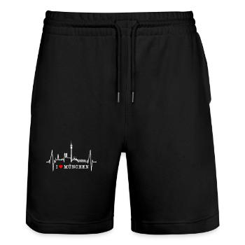 Munich Skyline Heartbeat Bayern Fan Love Munich - Short de jogging bio TRAINER Stanley/Stella unisexe - noir - Devant - Nik (191cm) & Marisol (170cm)
