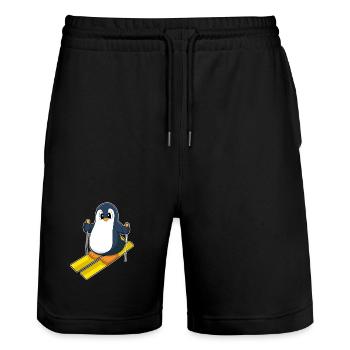 Pinguin Skifahrer Ski Wintersport - Stanley/Stella Unisex Bio Joggingshorts Trainer  - Schwarz - Vorne - Nik (191cm) & Marisol (170cm)