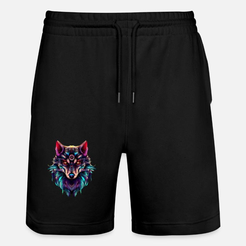 Wolfskopf Synthwave Wolf - Stanley/Stella Unisex Bio Joggingshorts Trainer  - Schwarz