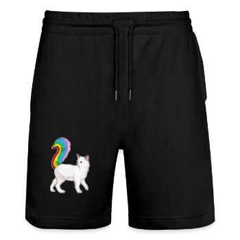 Katze Regenbogen - Stanley/Stella Unisex Bio Joggingshorts Trainer  - Schwarz - Vorne - Nik (191cm) & Marisol (170cm)