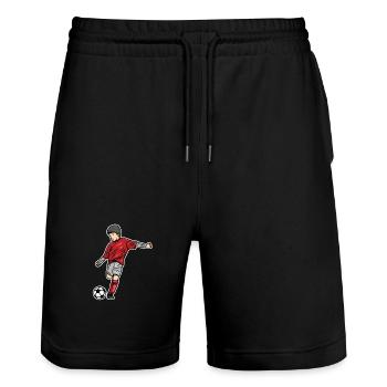 Soccer Child Sketch - Stanley/Stella Trainer Unisex Organic Jogging Shorts - black - Front - Nik (191cm) & Marisol (170cm)