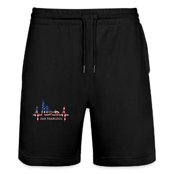 San Francisco Skyline Herzschlag Kalifornien USA - Stanley/Stella Unisex Bio Joggingshorts Trainer  - Schwarz - Vorne - Nik (191cm) & Marisol (170cm)