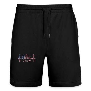 Boston Skyline Heartbeat USA Fan Heart Pulse Love - Stanley/Stella Trainer Unisex Organic Jogging Shorts - black - Front - Nik (191cm) & Marisol (170cm)
