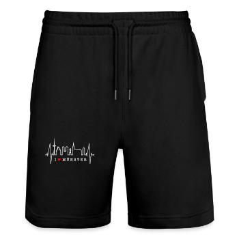 Münster Skyline Herzschlag Herz Liebe Love Münster - Stanley/Stella Unisex Bio Joggingshorts Trainer  - Schwarz - Vorne - Nik (191cm) & Marisol (170cm)