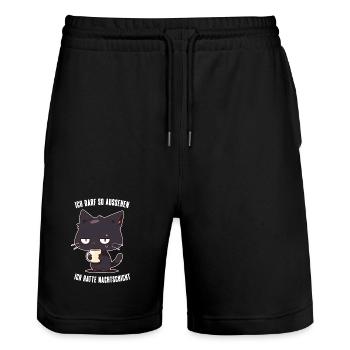 Ich Darf So Aussehen Katze Kaffee Nachtschicht - Stanley/Stella Unisex Bio Joggingshorts Trainer  - Schwarz - Vorne - Nik (191cm) & Marisol (170cm)