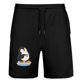 Pinguin Kaffee Tasse - Stanley/Stella Unisex Bio Joggingshorts Trainer  - Schwarz - Vorne - Nik (191cm) & Marisol (170cm)