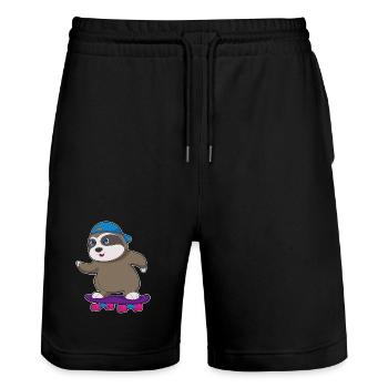 Sloth Skater Skateboard Sport - Stanley/Stella Trainer Unisex Organic Jogging Shorts - black - Front - Nik (191cm) & Marisol (170cm)