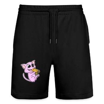 Sphynx Katze Pizza - Stanley/Stella Unisex Bio Joggingshorts Trainer  - Schwarz - Vorne - Nik (191cm) & Marisol (170cm)