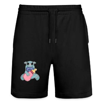 Baby Rhinoceros Motif - Stanley/Stella Trainer Unisex Organic Jogging Shorts - black - Front - Nik (191cm) & Marisol (170cm)