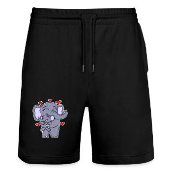 Elefant Familie - Elefant mit Baby - Elefanten - Stanley/Stella Unisex Bio Joggingshorts Trainer  - Schwarz - Vorne - Nik (191cm) & Marisol (170cm)