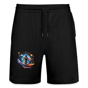 Astronaut im Weltall Design - Stanley/Stella Unisex Bio Joggingshorts Trainer  - Schwarz - Vorne - Nik (191cm) & Marisol (170cm)
