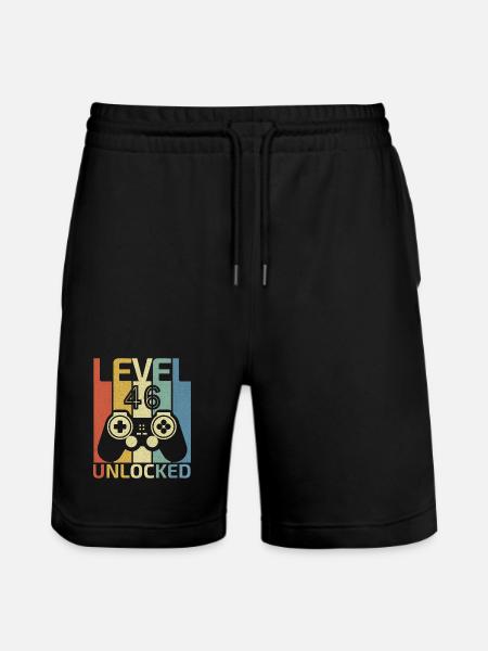 Level 46 Unlocked Funny Video Gamer 46Th Birthday - Stanley/Stella Trainer Unisex Organic Jogging Shorts - black