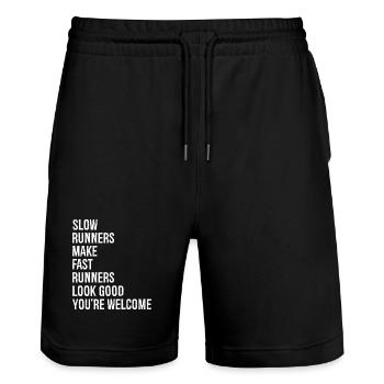 slow runners make runners look good funny shirt - Short de jogging bio TRAINER Stanley/Stella unisexe - noir - Devant - Nik (191cm) & Marisol (170cm)