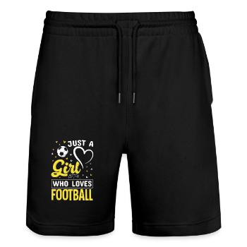 Mädchen liebt Fußball Logo - Stanley/Stella Unisex Bio Joggingshorts Trainer  - Schwarz - Vorne - Nik (191cm) & Marisol (170cm)