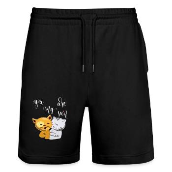 Cats, you are my Sun - Stanley/Stella Trainer Unisex Organic Jogging Shorts - black - Front - Nik (191cm) & Marisol (170cm)