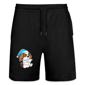 Cavalier King Charles Spaniel Sleeping Fatigue - Stanley/Stella Trainer Unisex Organic Jogging Shorts - black - Front - Nik (191cm) & Marisol (170cm)
