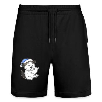 Schlafen Müde - Katze mit Kissen und Schlafmütze - Stanley/Stella Unisex Bio Joggingshorts Trainer  - Schwarz - Vorne - Nik (191cm) & Marisol (170cm)