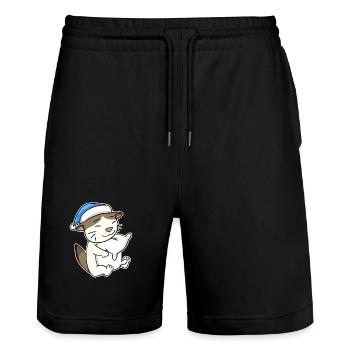 Schlafen Müde - Katze mit Kissen und Schlafmütze - Stanley/Stella Unisex Bio Joggingshorts Trainer  - Schwarz - Vorne - Nik (191cm) & Marisol (170cm)