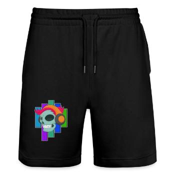 Skull Headphones Music - Stanley/Stella Trainer Unisex Organic Jogging Shorts - black - Front - Nik (191cm) & Marisol (170cm)