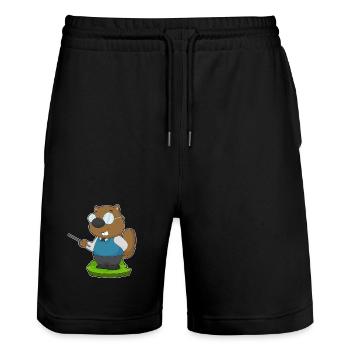 Beaver Teacher Pointing Stick School - Stanley/Stella Trainer Unisex Organic Jogging Shorts - black - Front - Nik (191cm) & Marisol (170cm)