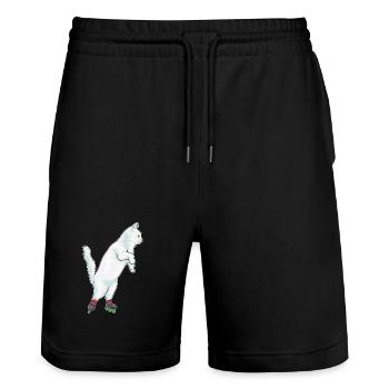 Cat Inline skating Inline skates - Stanley/Stella Trainer Unisex Organic Jogging Shorts - black - Front - Nik (191cm) & Marisol (170cm)
