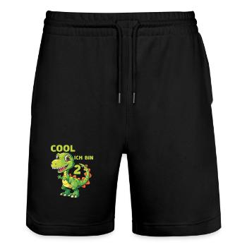 Dinosaurier 2 Geburtstag Dino 2 Jahre Spruch - Stanley/Stella Unisex Bio Joggingshorts Trainer  - Schwarz - Vorne - Nik (191cm) & Marisol (170cm)