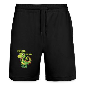 Dinosaurier 4 Kindergeburtstag Dino 4 Jahre Spruch - Stanley/Stella Unisex Bio Joggingshorts Trainer  - Schwarz - Vorne - Nik (191cm) & Marisol (170cm)