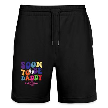 promotrd to Be Daddy, New Dad Pregnancy - Stanley/Stella Trainer Unisex Organic Jogging Shorts - black - Front - Nik (191cm) & Marisol (170cm)