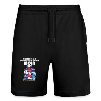Nordsee Spruch - Stanley/Stella Unisex Bio Joggingshorts Trainer  - Schwarz - Vorne - Nik (191cm) & Marisol (170cm)
