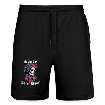 Bad Old Girl Skull Roses Skull Skeleton - Stanley/Stella Trainer Unisex Organic Jogging Shorts - black - Front - Nik (191cm) & Marisol (170cm)