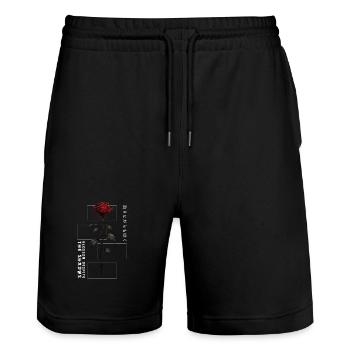 Blossom Despite The Shadow Rose Japanische Schrift - Stanley/Stella Unisex Bio Joggingshorts Trainer  - Schwarz - Vorne - Nik (191cm) & Marisol (170cm)