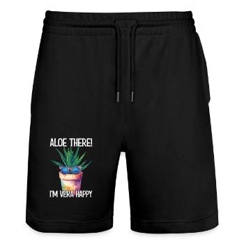 Aloe There I'm Vera Happy Gardener Garden Gift - Stanley/Stella Trainer Unisex Organic Jogging Shorts - black - Front - Nik (191cm) & Marisol (170cm)