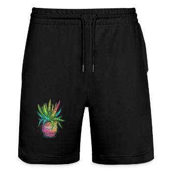 Aloe Vera Psychedelic Succulent Plant Gardener - Stanley/Stella Trainer Unisex Organic Jogging Shorts - black - Front - Nik (191cm) & Marisol (170cm)